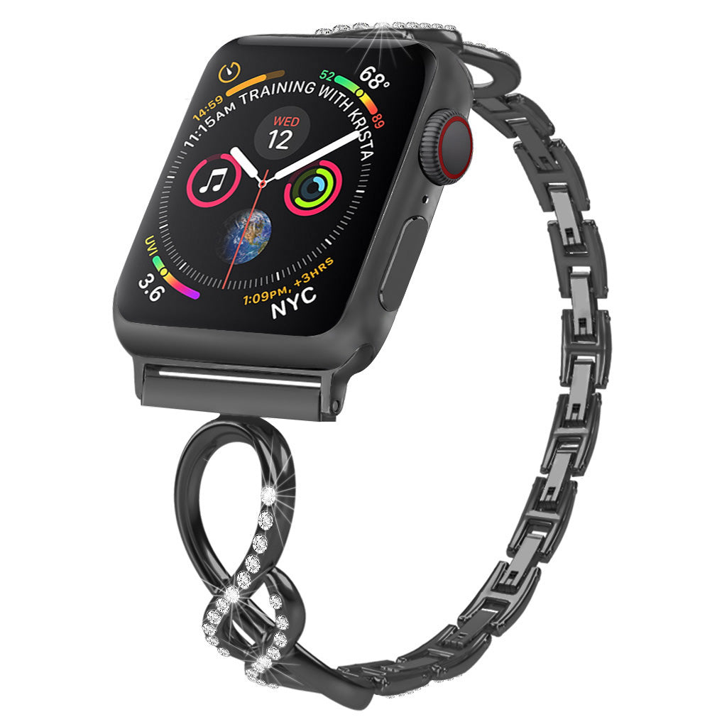 For Apple Watch Series 8 41mm 7 41mm SE Series 6 5 4 SE(2022) 40mm Series 3 2 1 38mm Metal Anti-wear Smart Watch Band Rhinestone Decor Wrist Strap For Apple Watch Series 8 41mm 7 41mm SE Series 6 5 4 SE(2022) 40mm Series 3 2 1 38mm Metal Anti-wear Smart Watch Band Rhinestone Decor Wrist Strap